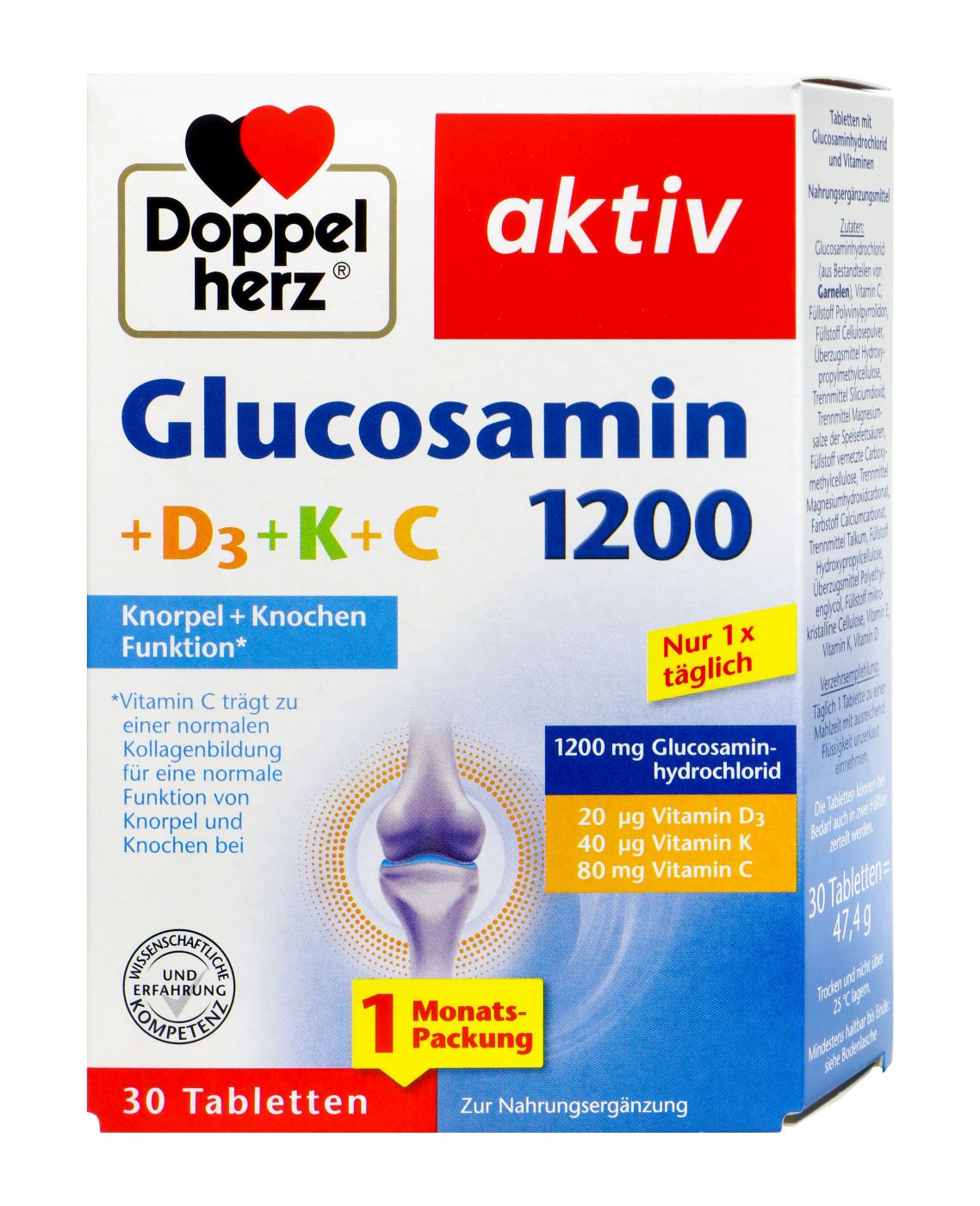 قرص گلوکوزامین ۱۲۰۰ همراه با ویتامینD+K+C محصول آلمان ۳۰ عددی